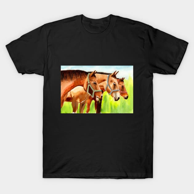 Watercolor Horses Painting T-Shirt by MMcBuck